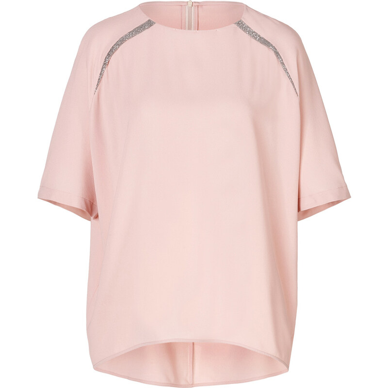 Brunello Cucinelli Silk Top with Embellished Raglan Soulders