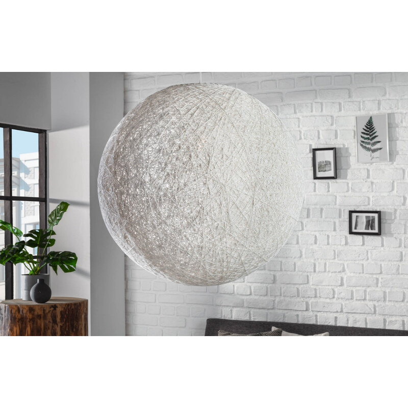 Moebel Living Bílé závěsné kulaté světlo Moon 60 cm