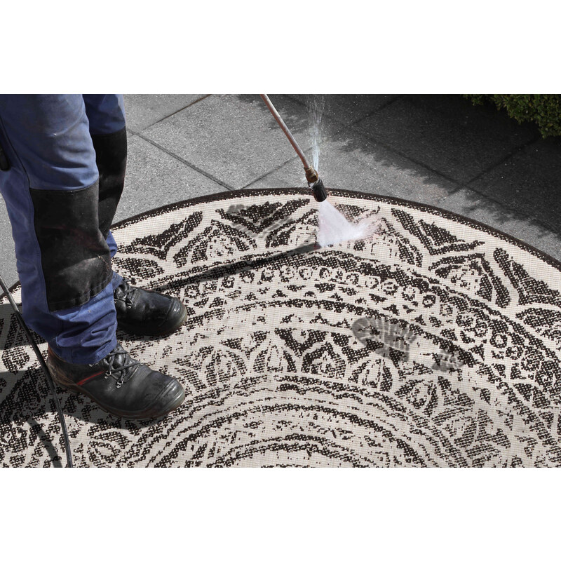 NORTHRUGS - Hanse Home koberce Kusový koberec Twin Supreme 104165 Siruma Black/Cream kruh – na ven i na doma - 140x140 (průměr) kruh cm