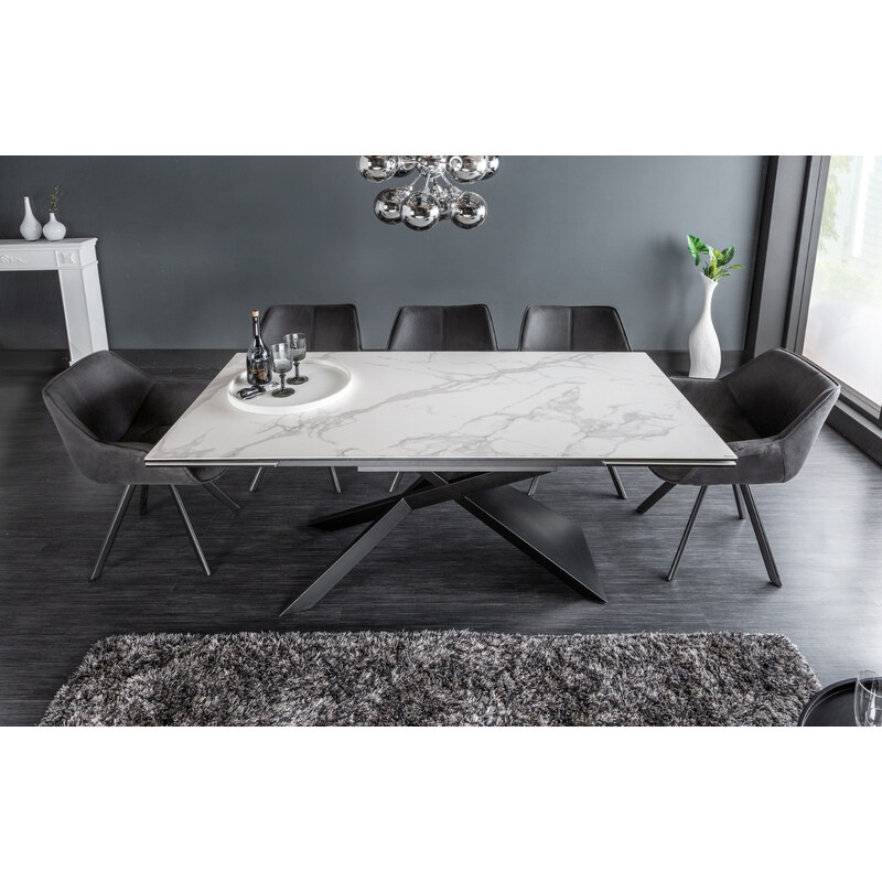 Moebel Living Bílý skleněný rozkládací jídelní stůl Marimor 180-260 x 90 cm