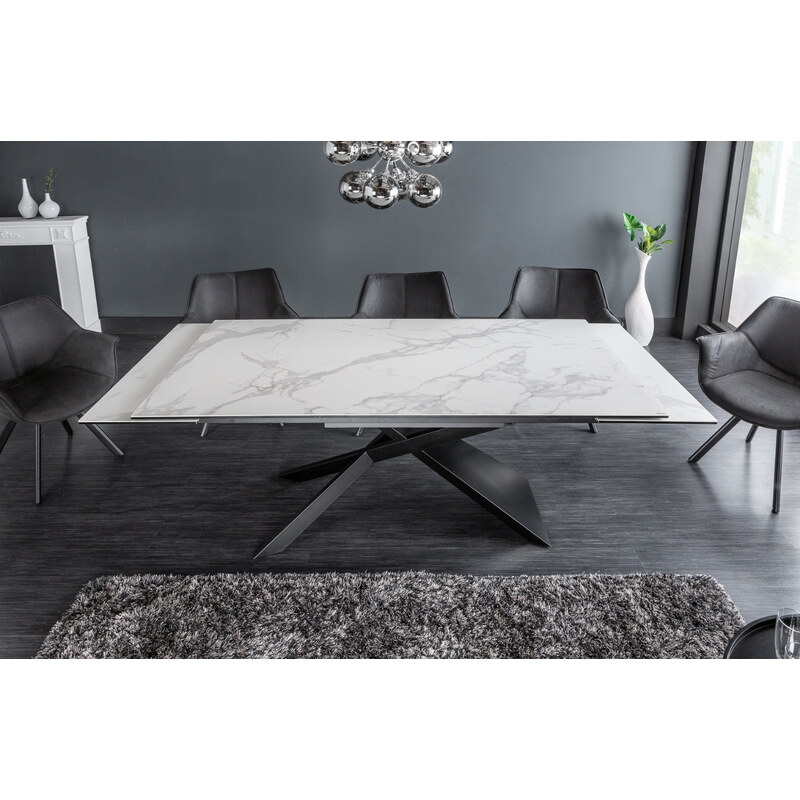 Moebel Living Bílý skleněný rozkládací jídelní stůl Marimor 180-260 x 90 cm
