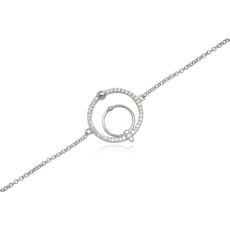 Stříbrný náramek s kroužky se zirkony - Meucci TAB025