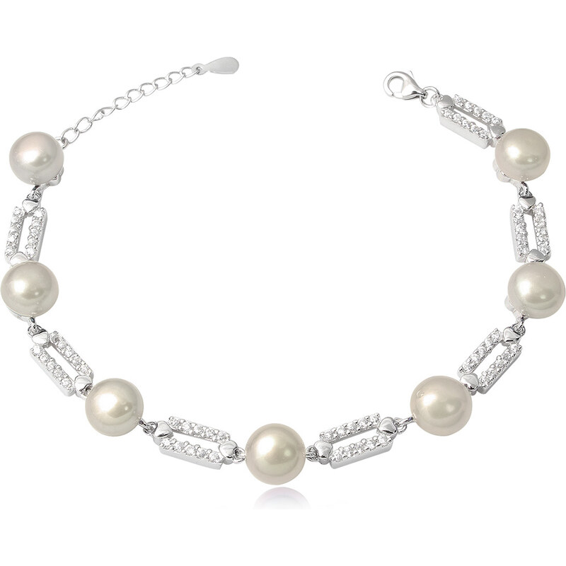 Stříbrný náramek s říčními perlami a ovály se zirkony - Meucci TAB009