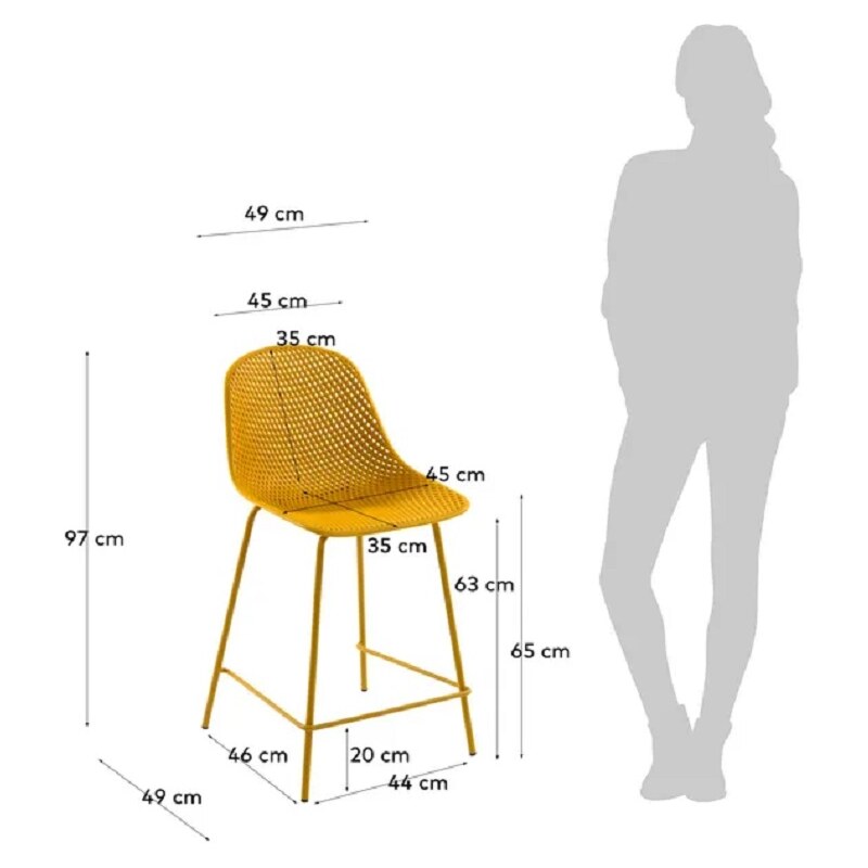 Žlutá plastová barová židle Kave Home Quinby 65 cm