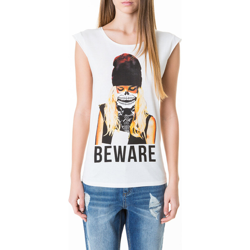 Tally Weijl White "Beware" Print Top