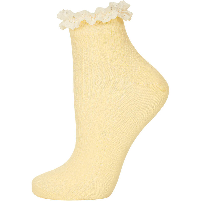 Topshop Lemon Lace Trim Ankle Socks