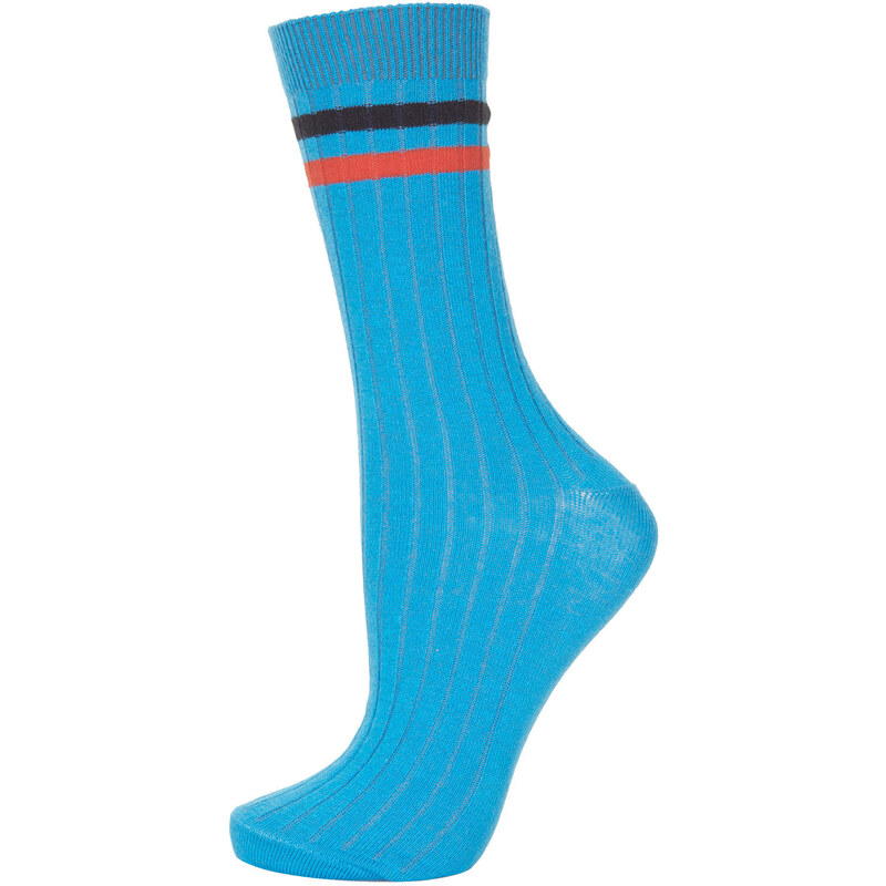 Topshop Azure Blue 2 Stripe Shin Socks