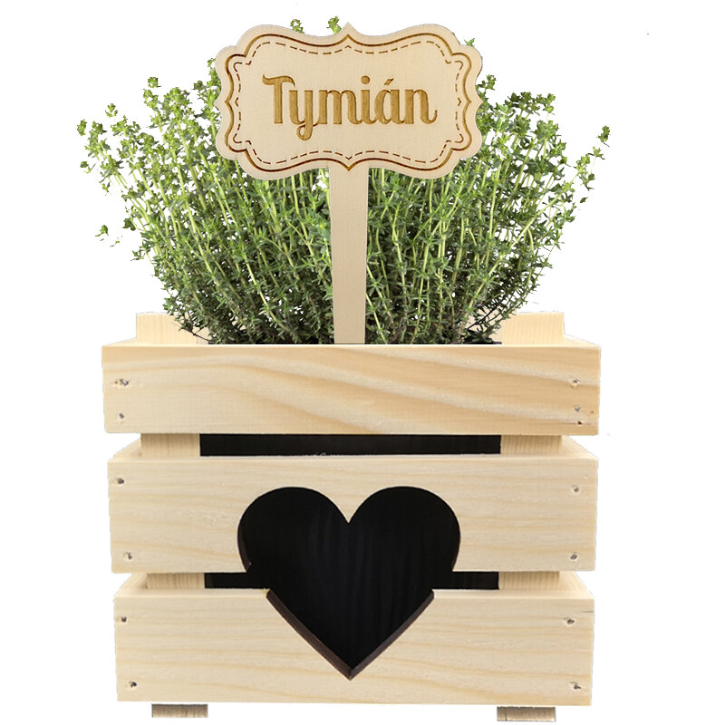 AMADEA Dřevěný zápich - cedulka na bylinky Tymián, výška 20 cm, český výrobek