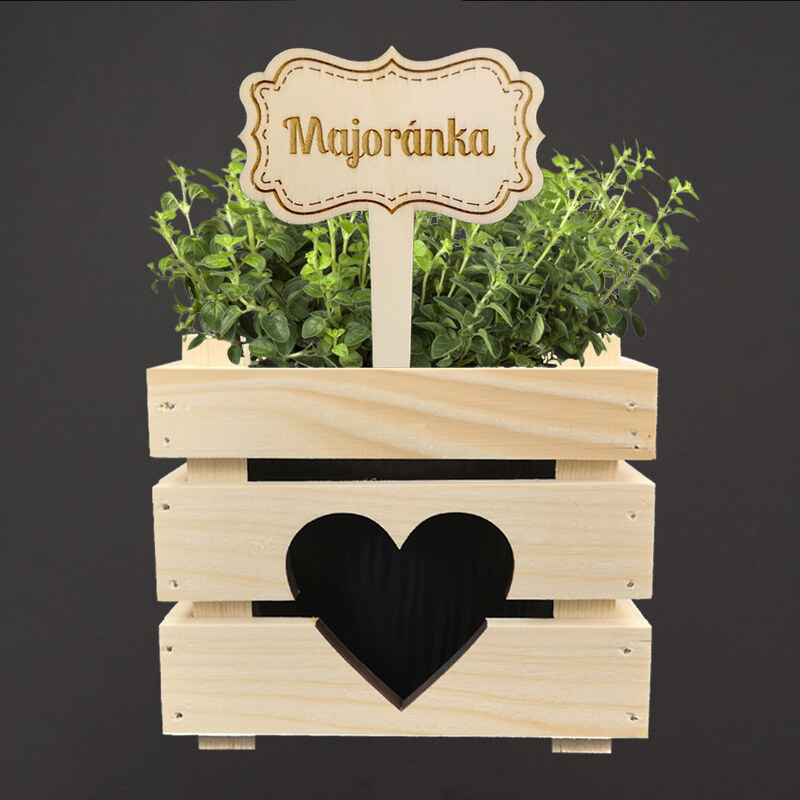 AMADEA Dřevěný zápich - cedulka na bylinky Majoránka, výška 20 cm, český výrobek