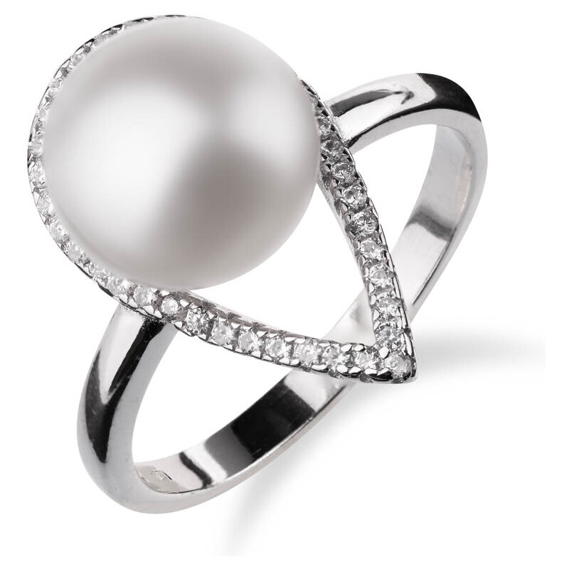Prsten ze stříbra zdobený perlou uvnitř zirkonového oka - Meucci SP66R