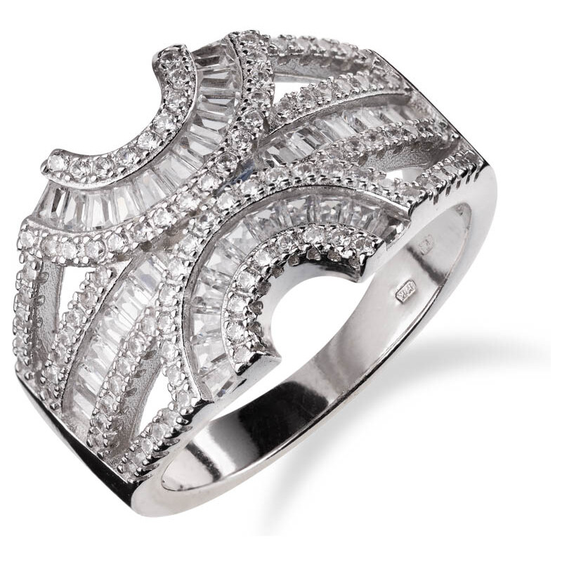 Masivní stříbrný prsten se zirkony - Meucci SS200R