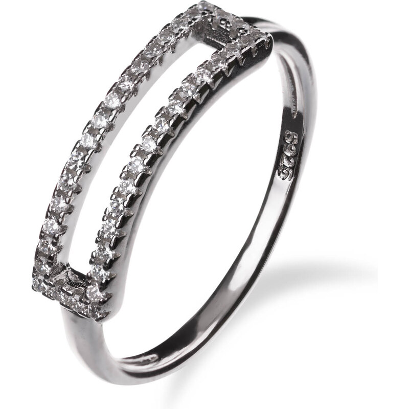 Stříbrný prsten s průřezem a zirkony - Meucci SS255R