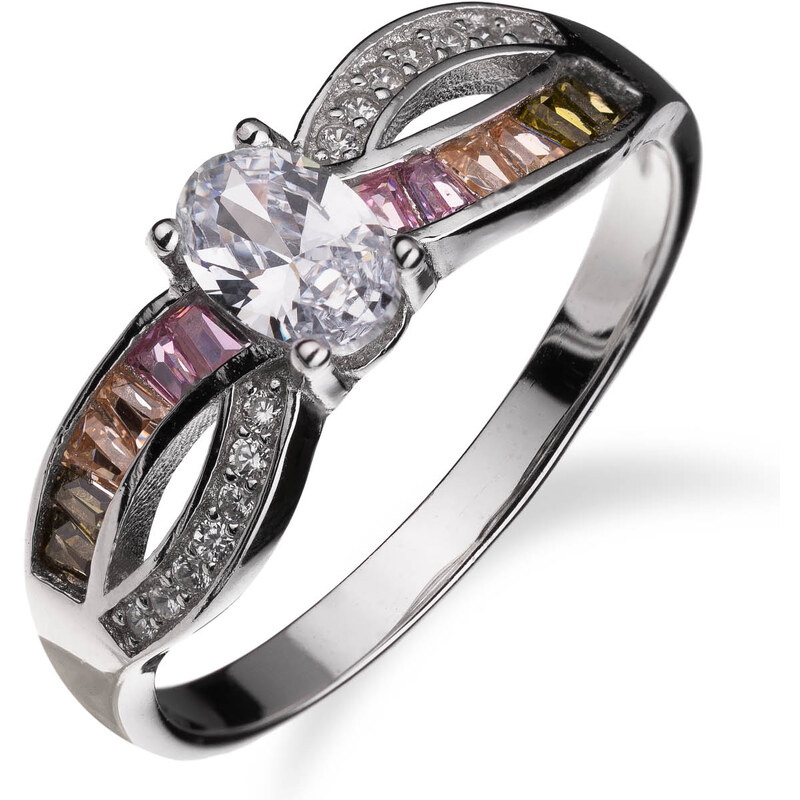 Stříbrný prsten dvojitý s barevnými zirkony - Meucci SR132