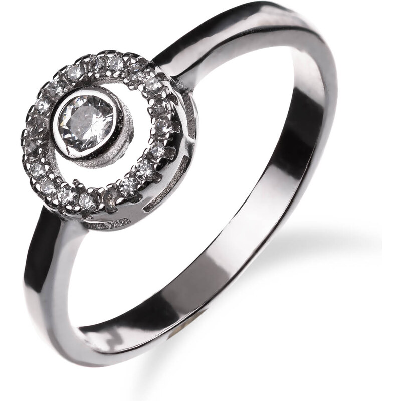 Stříbrný prsten se zirkony dokola a jedním hlavním zirkonem uprostřed - Meucci SS234R