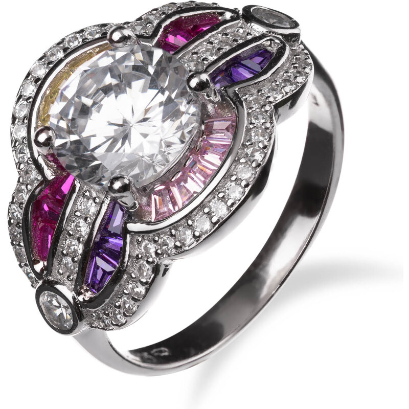 Stříbrný prsten s barevnými kameny - citrín, ametyst, safír, turmalín - Meucci SS240R