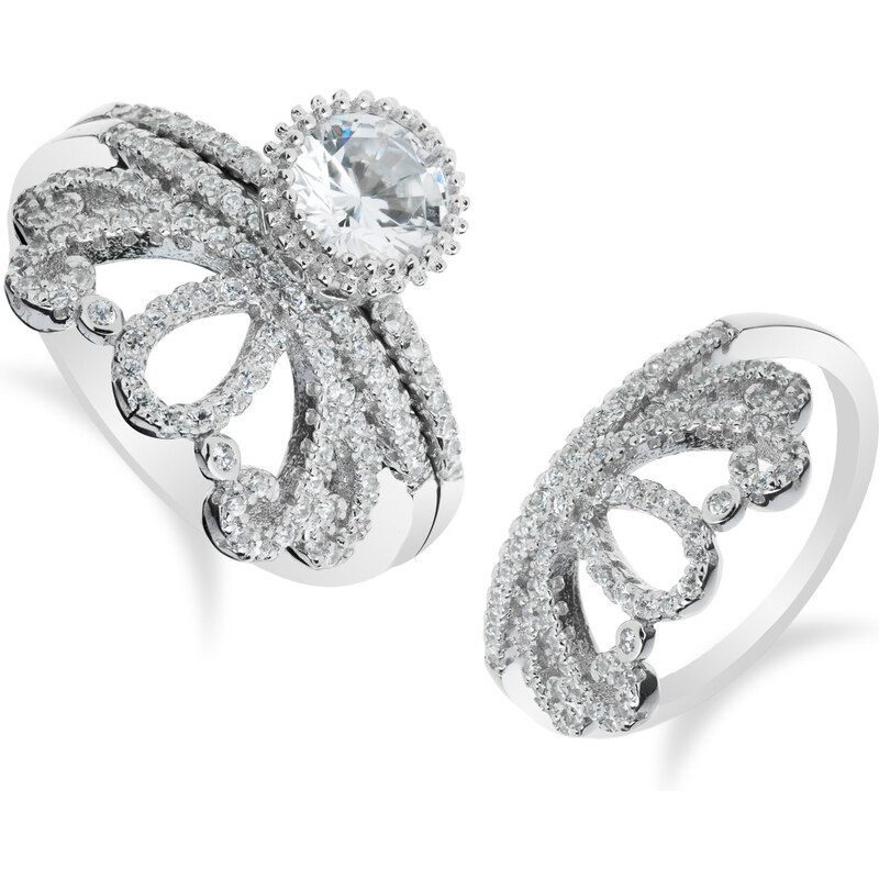 Luxusní skládací stříbrný prsten korunka se zirkony - Meucci SR010