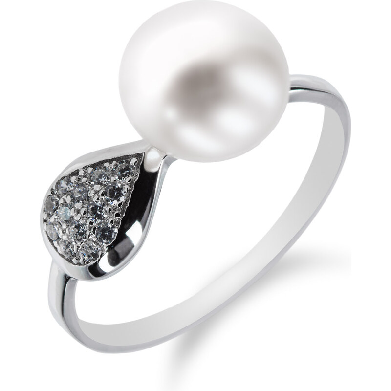 Stylový stříbrný prsten s perlou a zirkony - Meucci SP32R