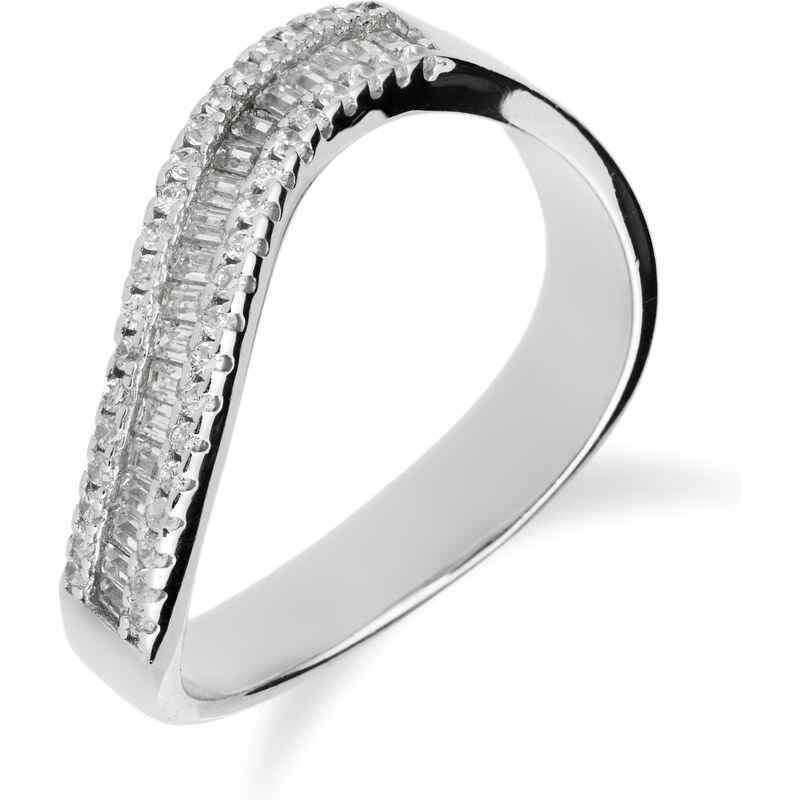 Stříbrný prsten s vlnkou osázenou zirkony - Meucci SR060