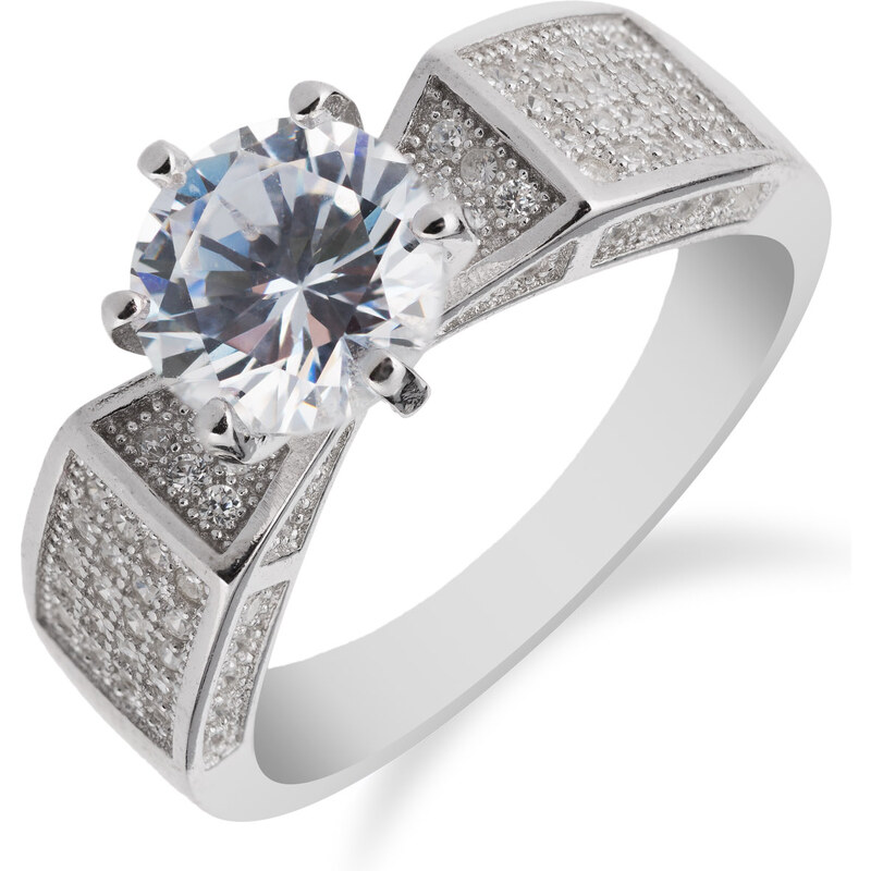 Stříbrný rhodiovaný prsten se zirkonem - Meucci SR082