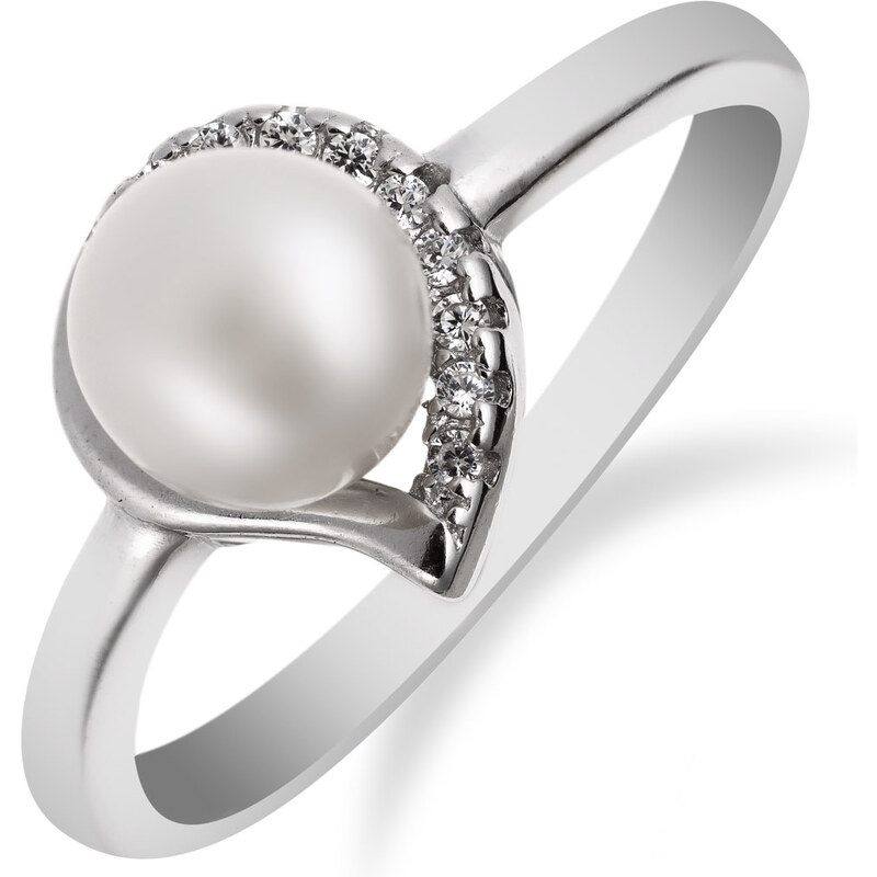 Jemný stříbrný prsten zdobený perlou a zirkony - Meucci SP60R