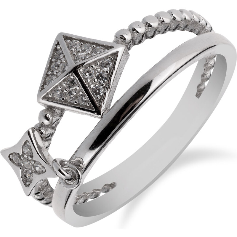 Dvojitý stříbrný prsten zdobený čtverečky se zirkony - Meucci SR101