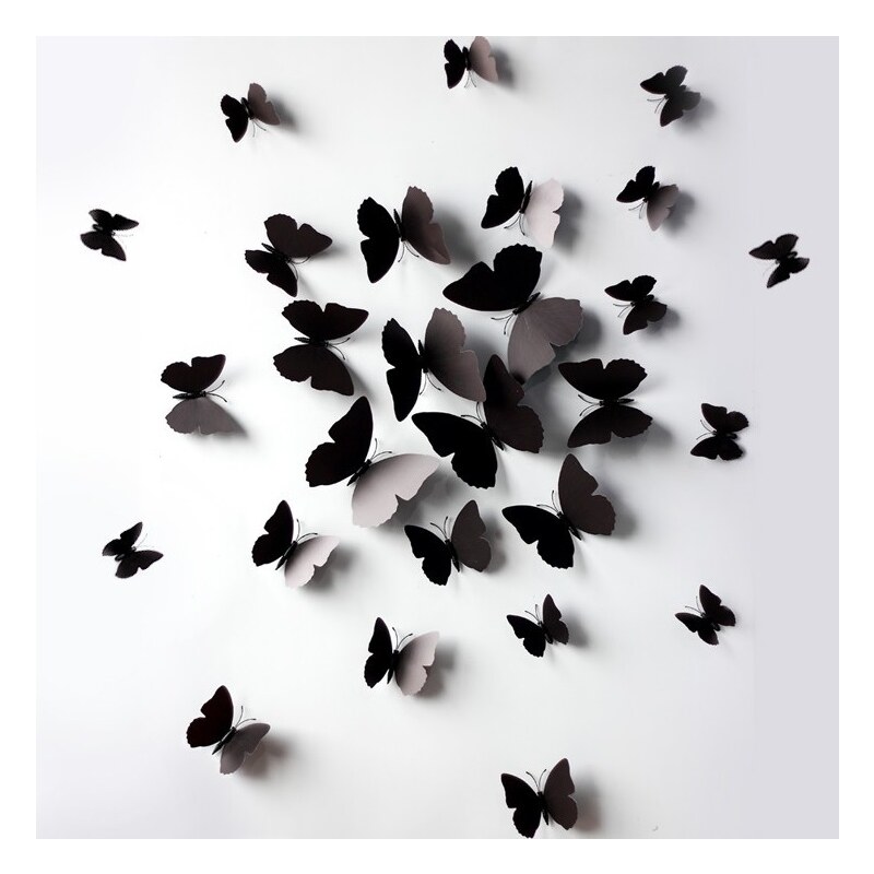 IZMAEL Motýli na stěnu 12ks Černá