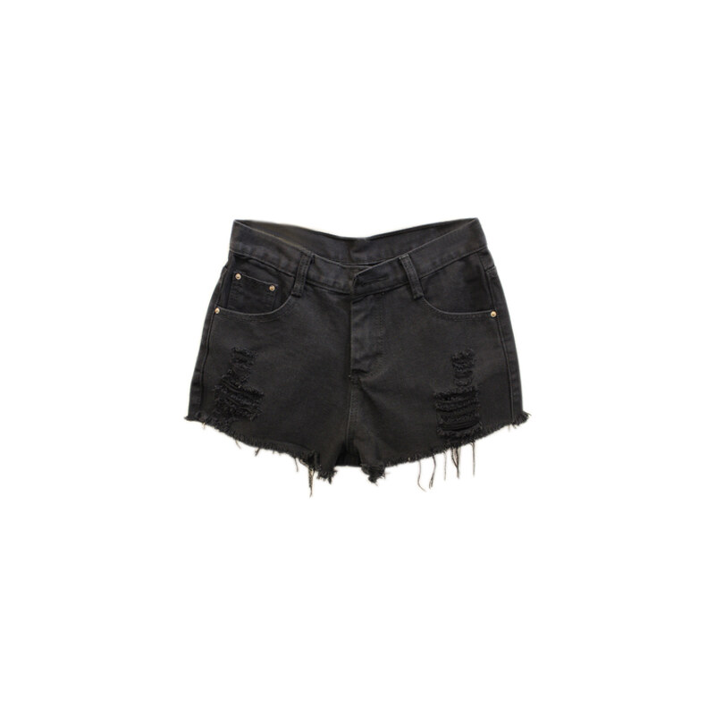 Romwe Shredded Black Denim Shorts
