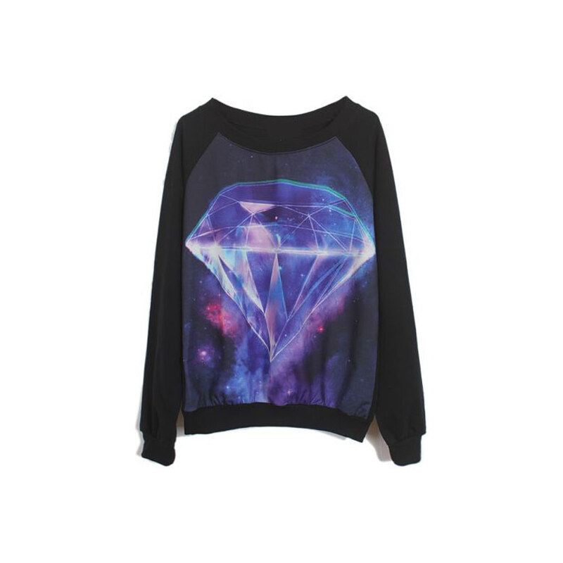 ROMWE Galaxy Diamond Print Black Sweatshirt