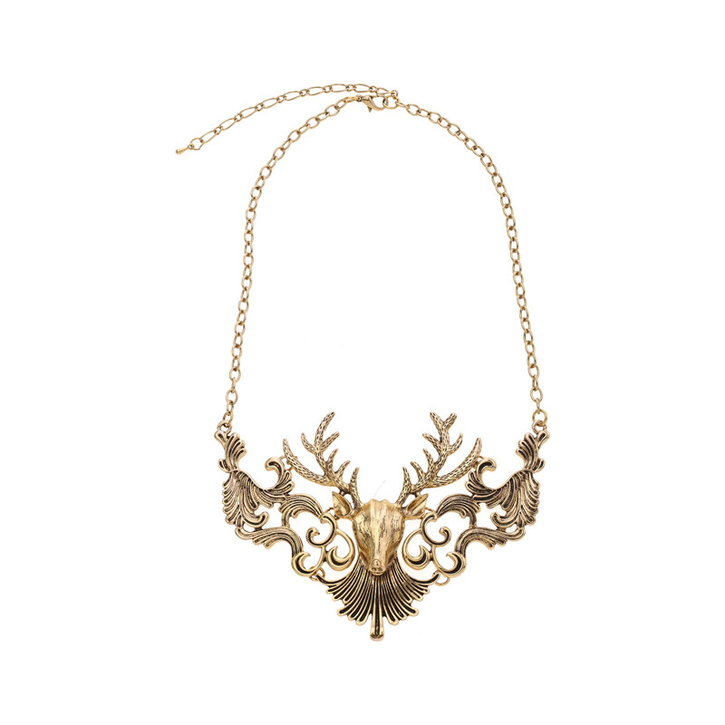 ROMWE Deer Head Golden Necklace