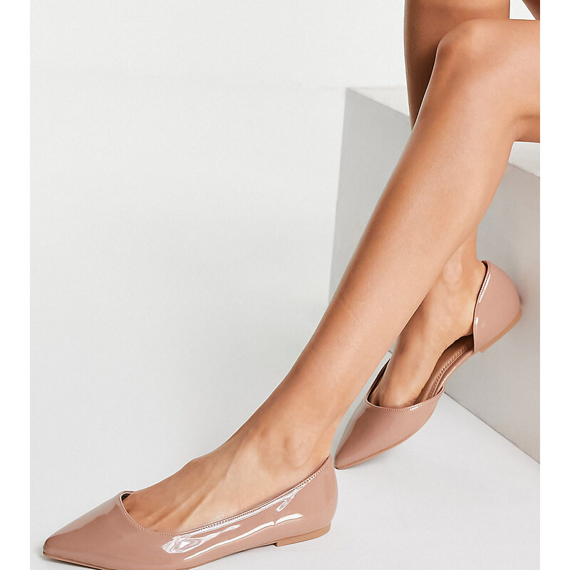 ASOS DESIGN Wide Fit Virtue dorsay pointed ballet flats in beige