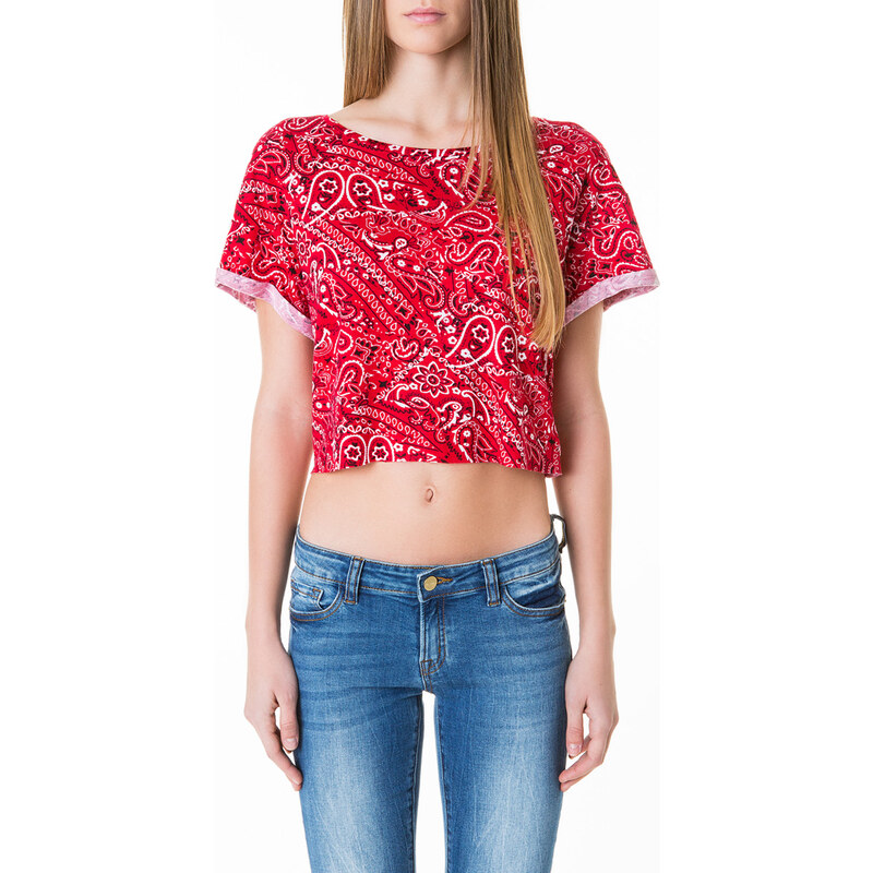 Tally Weijl Red Paisley Print Roll-Up Sleeve Top