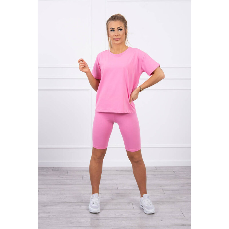MladaModa Souprava top+krátké legíny model 9099 jasná růžová 59617251