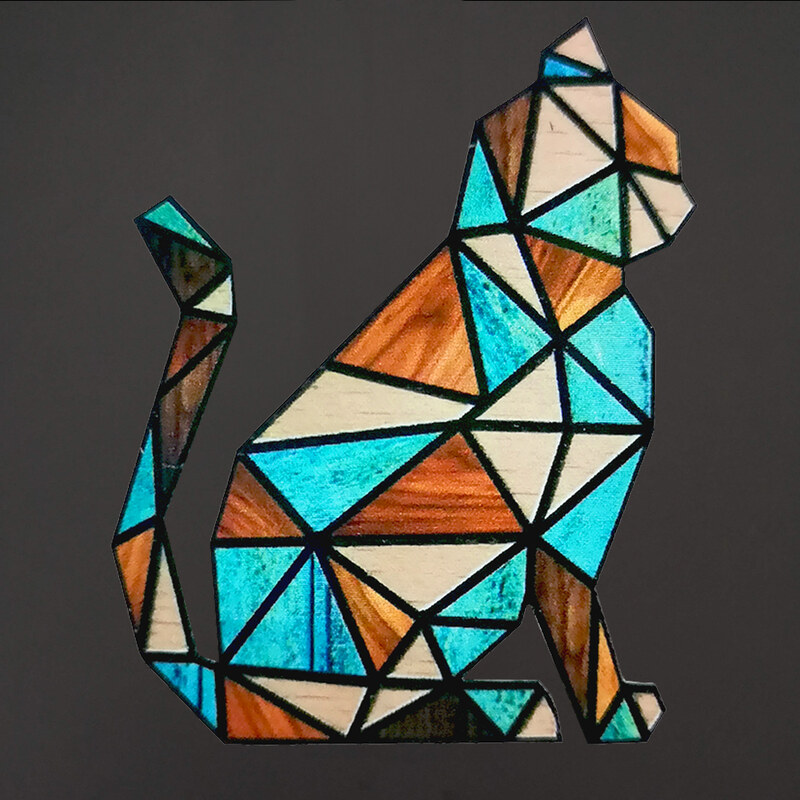 AMADEA Dřevěná brož barevná - kočka, 6x5 cm, český výrobek