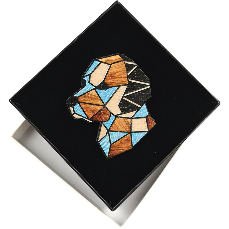 AMADEA Dřevěná brož barevná - motiv hlava psa, 6x5 cm, český výrobek