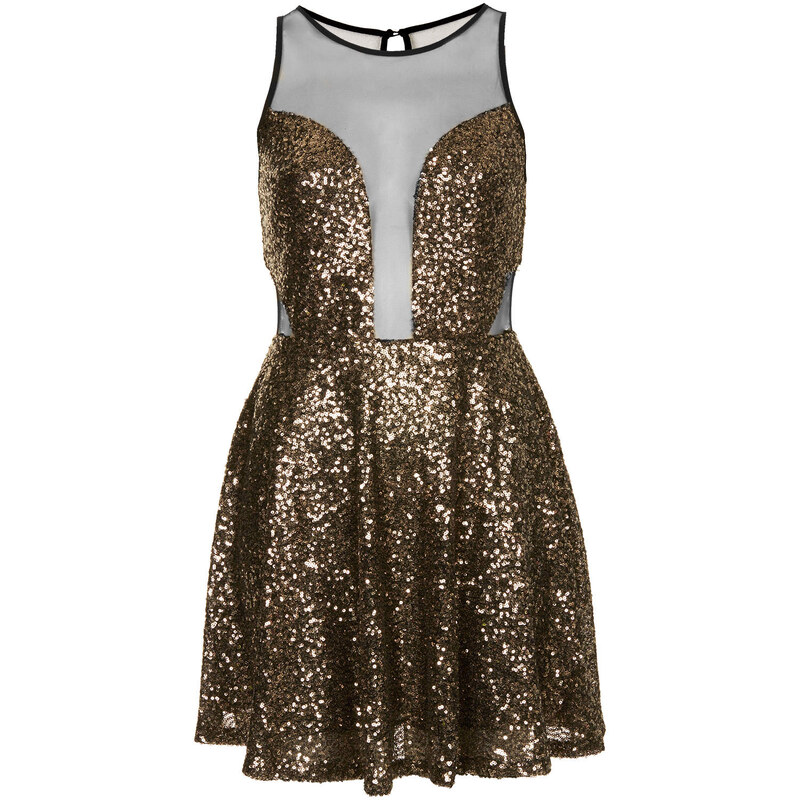 Topshop **Sequin and Mesh Skater Dress by WYLDR