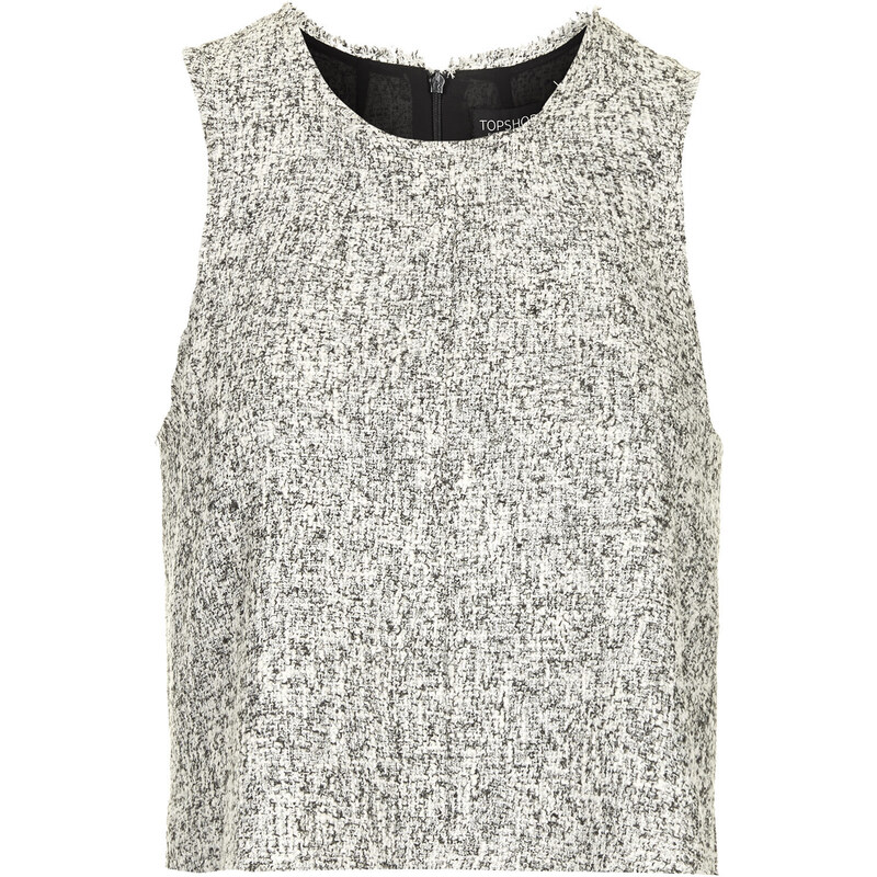 Topshop Monochrome Frayed Boucle Shell Top