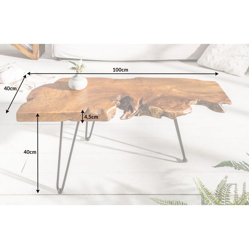 Moebel Living Masivní akátový konferenční stolek Randy 100x40 cm