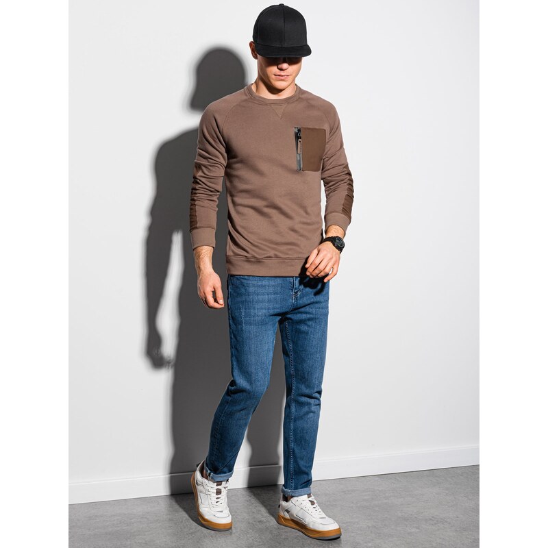 Ombre Clothing Pánská mikina se stahovacími rukávy - hnědá V3 OM-SSNZ-0122