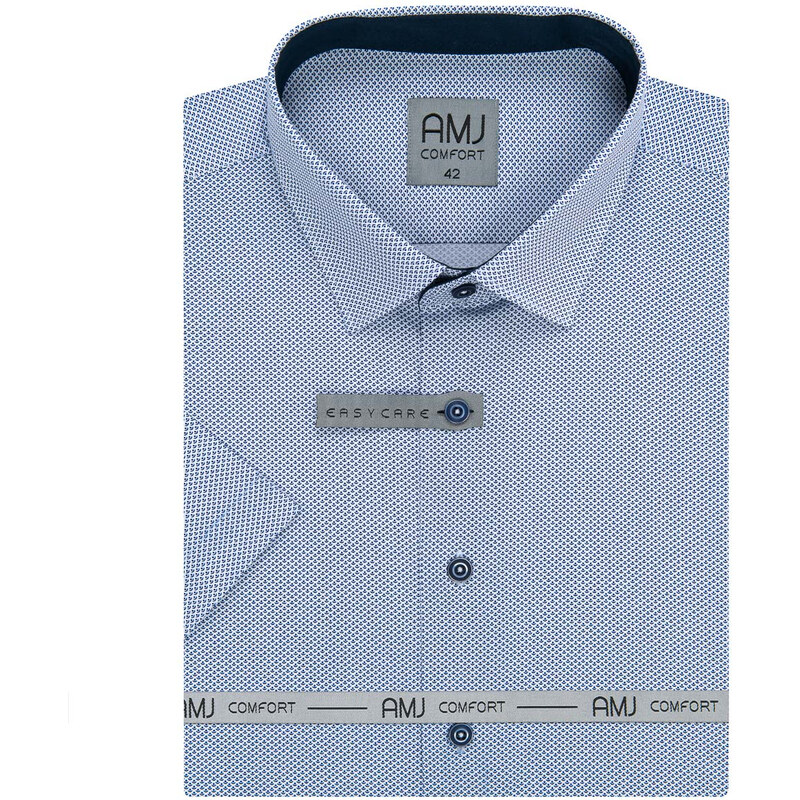 AMJ pánská košile bavlněná, modrá s drobnými vlnkami a tečkami VKBR1207, krátký rukáv, regular fit