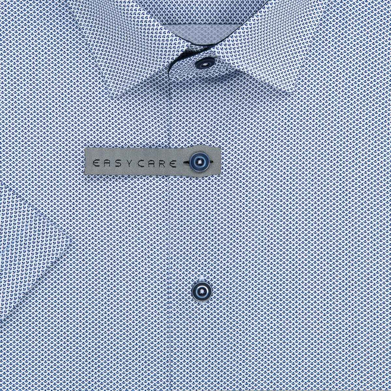 AMJ pánská košile bavlněná, modrá s drobnými vlnkami a tečkami VKBR1207, krátký rukáv, regular fit