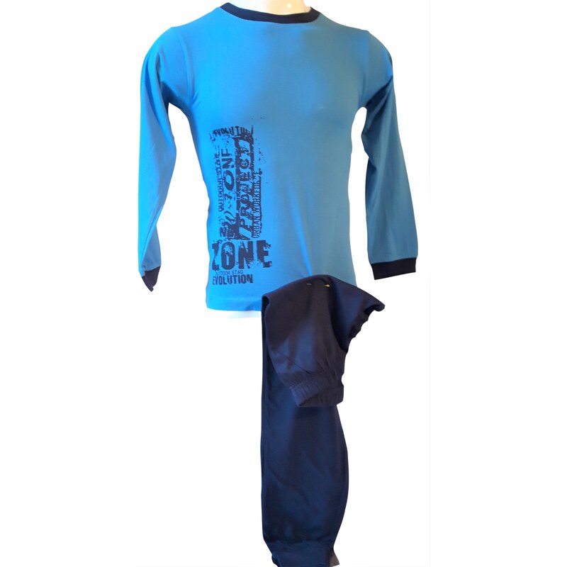 CALVI-Chlapecké pyžamo Jednobarevné 1 světle modré
