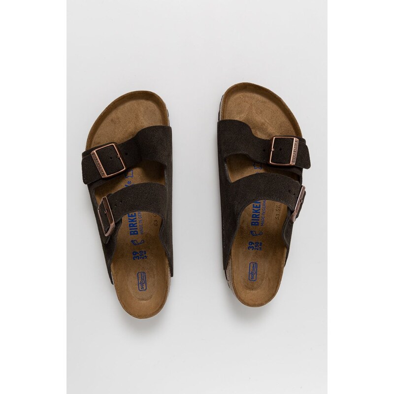 Semišové pantofle Birkenstock dámské, hnědá barva