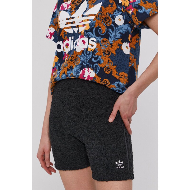 Kraťasy adidas Originals H18836 dámské, černá barva, hladké, high waist, H18836-BLACK