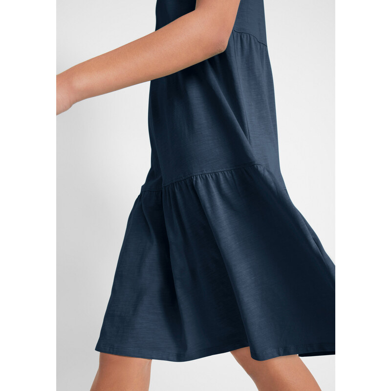 bonprix Tunikové šaty ze žerzeje, krátký rukáv Modrá