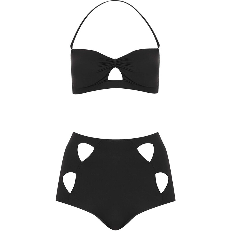 Topshop Black Triangle Cutout Bandeau Bikini
