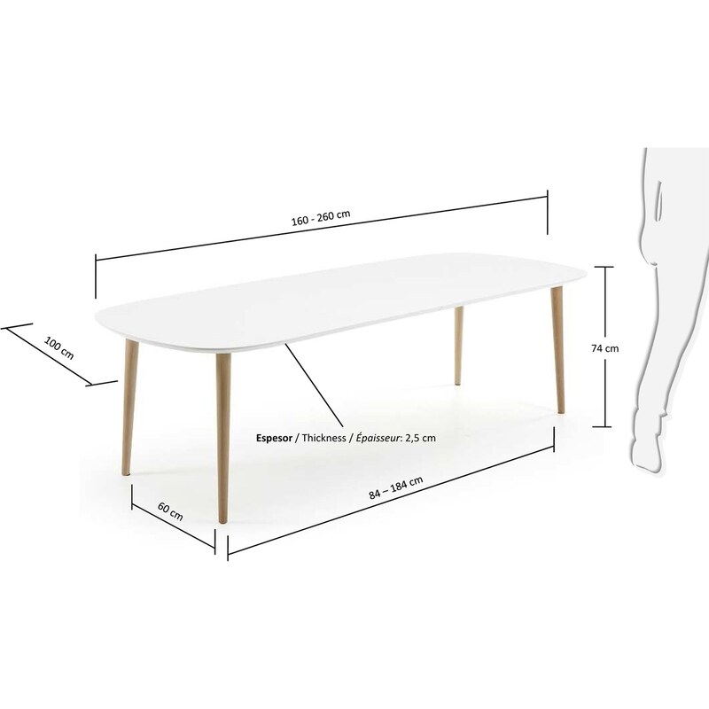 Bílý lakovaný rozkládací jídelní stůl Kave Home Oqui 160/260 x 100 cm