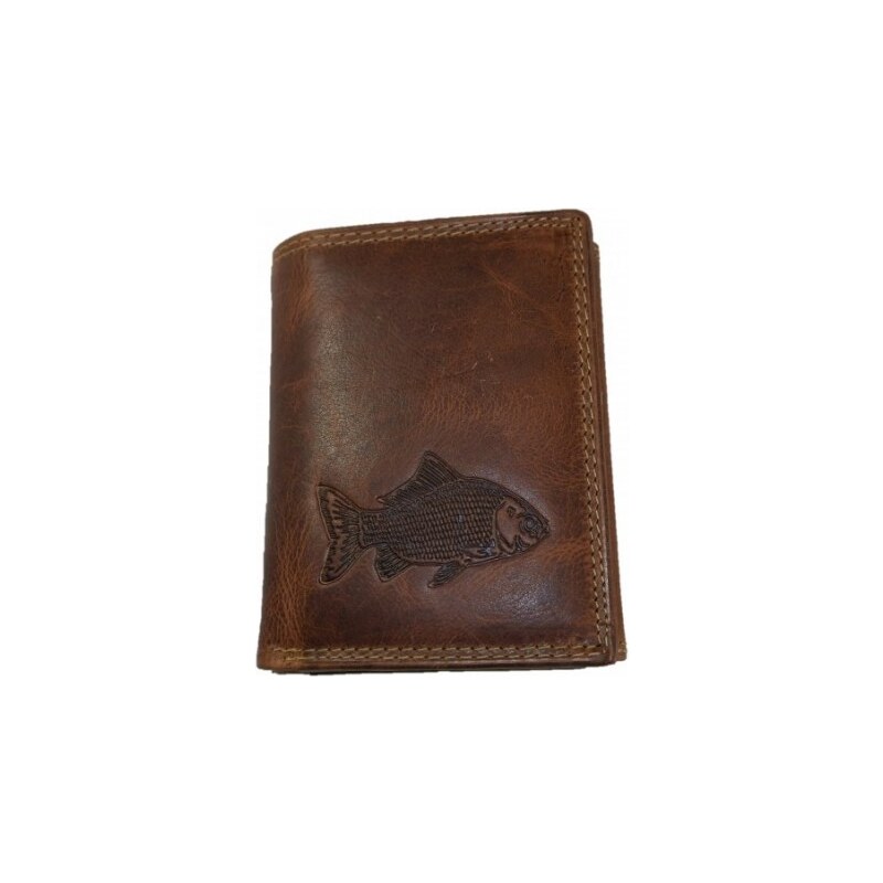 Kožená peněženka na výšku kapr BROWN