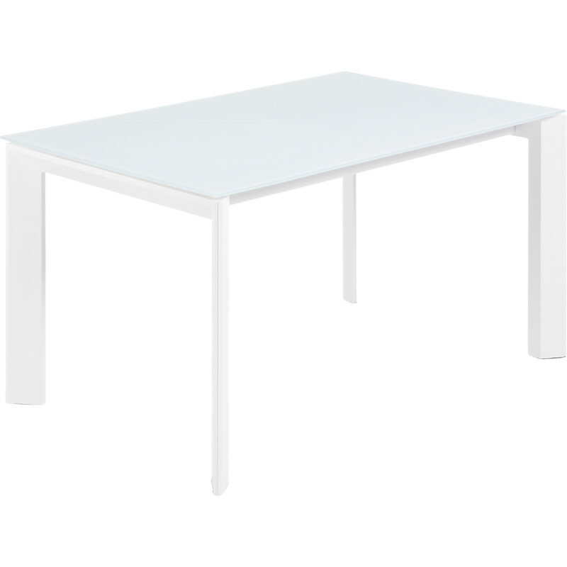 Bílý skleněný rozkládací jídelní stůl Kave Home Axis 160/220 x 90 cm