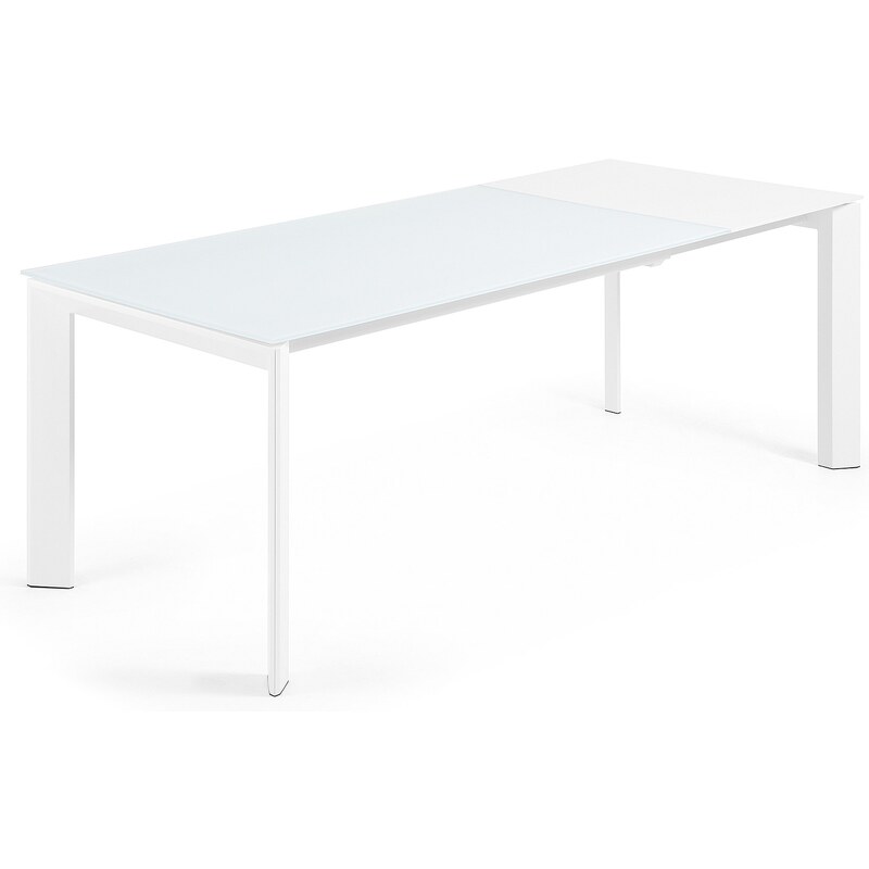Bílý skleněný rozkládací jídelní stůl Kave Home Axis 160/220 x 90 cm