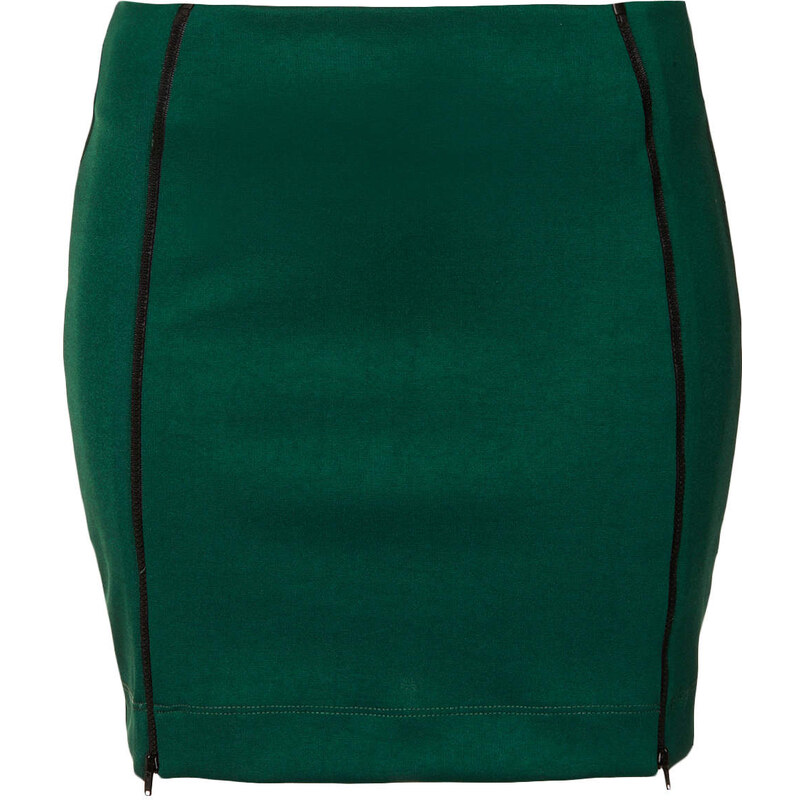 Topshop Green Double Zip Mini Skirt